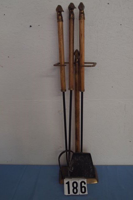Fireplace Tool Set With Brass Duck Heads, Wood Handles: Fireplace Tool Set With Brass Duck Heads, Wood Handles With Cast Tooling, Shovel, Fork and Poker. 41" Long