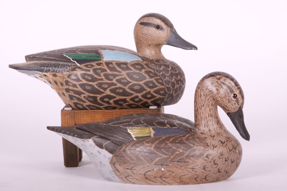 Pair of Green-Winged Teal Duck Decoys by Wayne Boblenz (1 of 10)