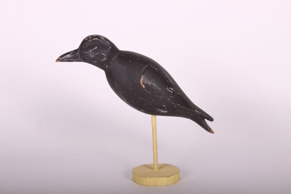 Crow Decoy by Unknown Carver, Five Piece Sectioned: Crow Decoy by Unknown Carver, Five Piece Sectioned Body, On Stand