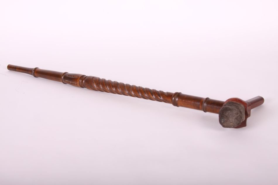 Handcarved and Painted Cane by Wayne Boblenz of Marion,: Handcarved and Painted Cane by Wayne Boblenz of Marion, Ohio, With Wolf Handle, 39" Tall