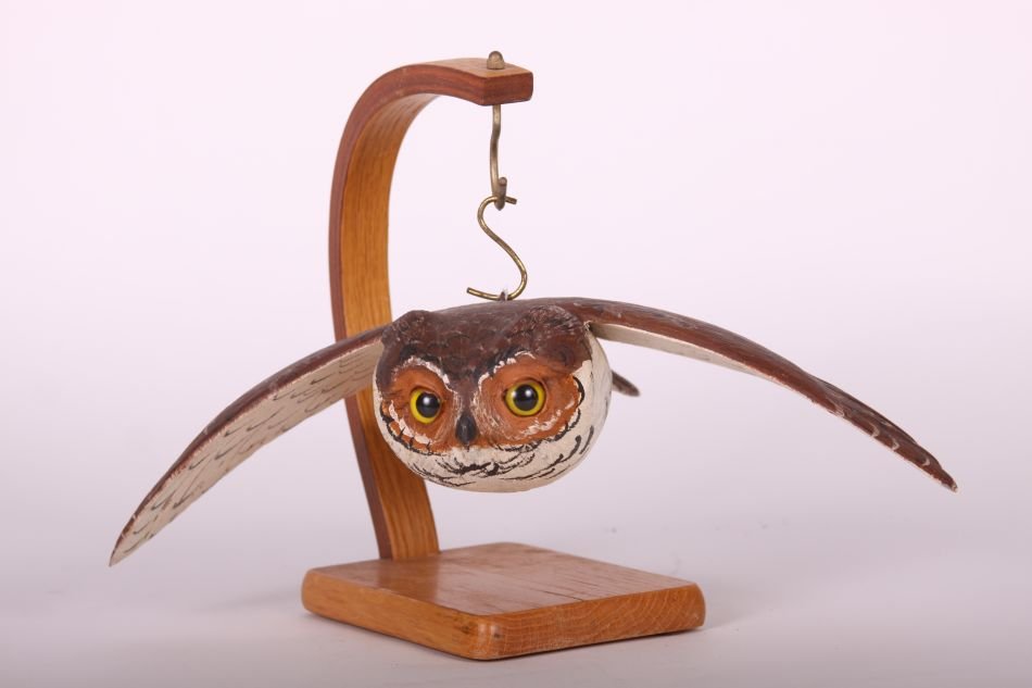 Folk Art Owl on Hanger, Handcarved and Painted by Casey (1 of 4)