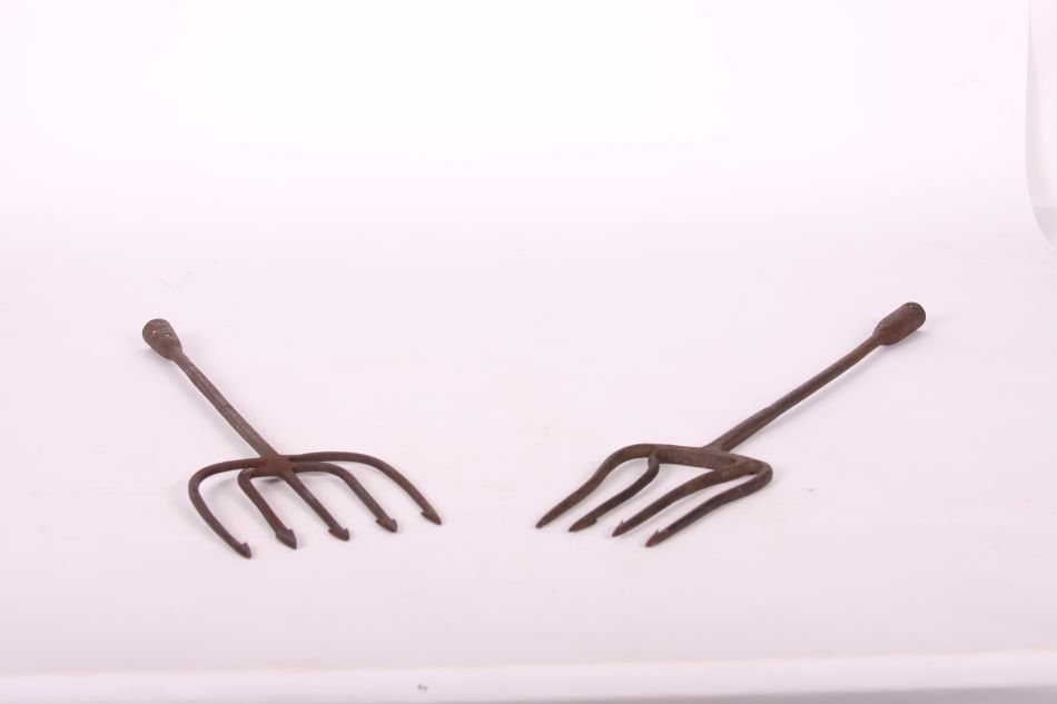 Lot of Two Fish Spear Heads, One Six Tine 5.5" Wide by (1 of 1)