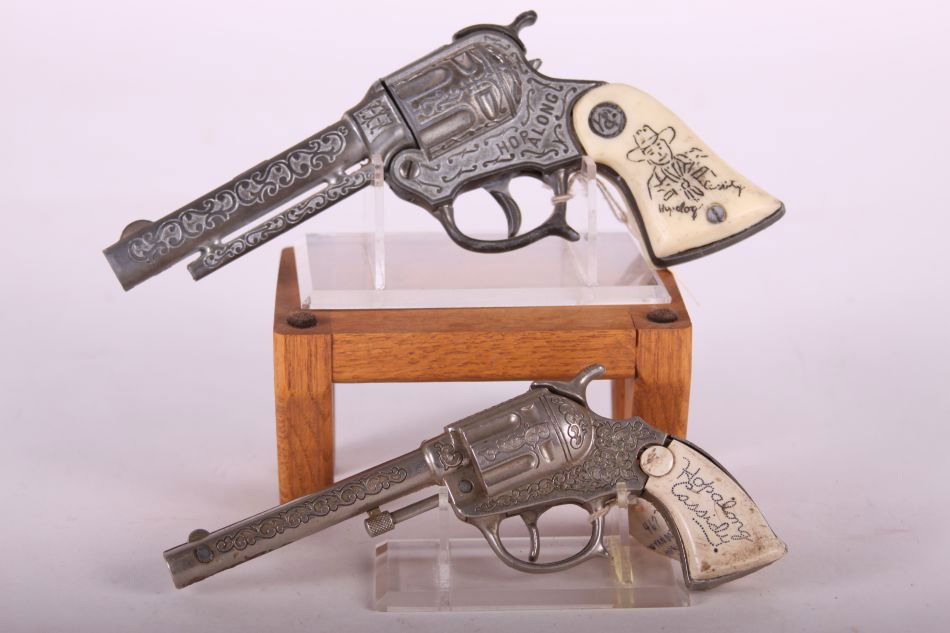 Pr. Of Hopalong Cassidy, Die Cast, Cap Guns w/ White: Pr. Of Hopalong Cassidy, Die Cast, Cap Guns w/ White Grips, By Wyandotte Toys