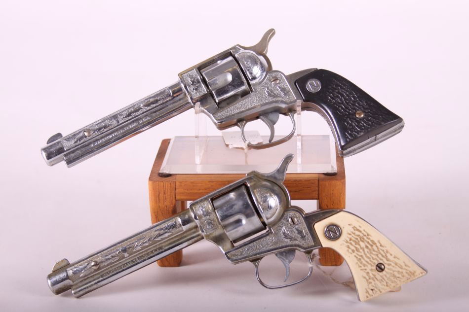 Pr. Of Nichols Stallion .38 Cap Guns, Die Cast, One w/: Pr. Of Nichols Stallion .38 Cap Guns, Die Cast, One w/ Black Grips, One w/ White Grips