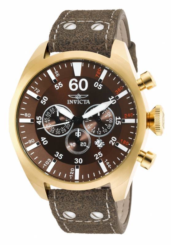 Invicta Men's 19669 Aviator Quartz Chronograph Brown Di: Invicta Aviator has been cleared for takeoff. Ready to roll with full throttle, carrying designs honoring aeronautical graphic history, each timepiece is a delicate machine waiting for its pilot in co