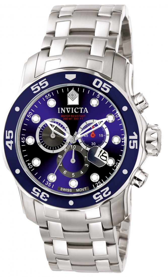 Invicta Men's 0070 Pro Diver Quartz Chronograph Blue Di: Plunge into any horizon using the steadfast guidance of the Invicta Pro Diver. Stylishly classic, internal workings are forged with variations of bold movements. Built with confident prowess, the fort