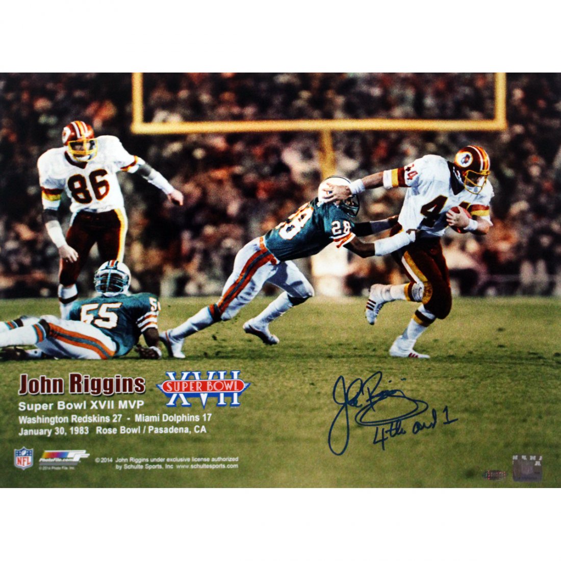 John Riggins Washinton Redskin Super Bowl XVII vs Miami: John Riggins Washinton Redskin Super Bowl XVII vs Miami Dolphins Honrizontal 16x20 w/"4th and 1' Insc.