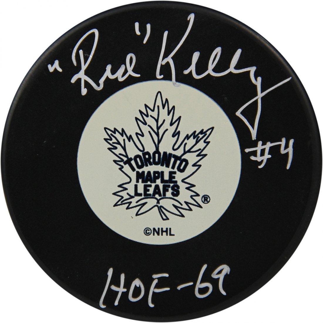 Red Kelly Signed Toronto Maple Leafs Puck w/ "HOF 69" I: Red Kelly Signed Toronto Maple Leafs Puck w/ "HOF 69" Insc. (Sport Authentix Auth)