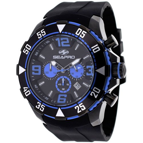 Stainless steel case, Silicone Strap, Black and blue to: stainless steel case, silicone strap, black and blue tone chronograph dial, quartz movement, scratch resistant mineral, water resistant up to 10 atm - 100 meters - 330 feet