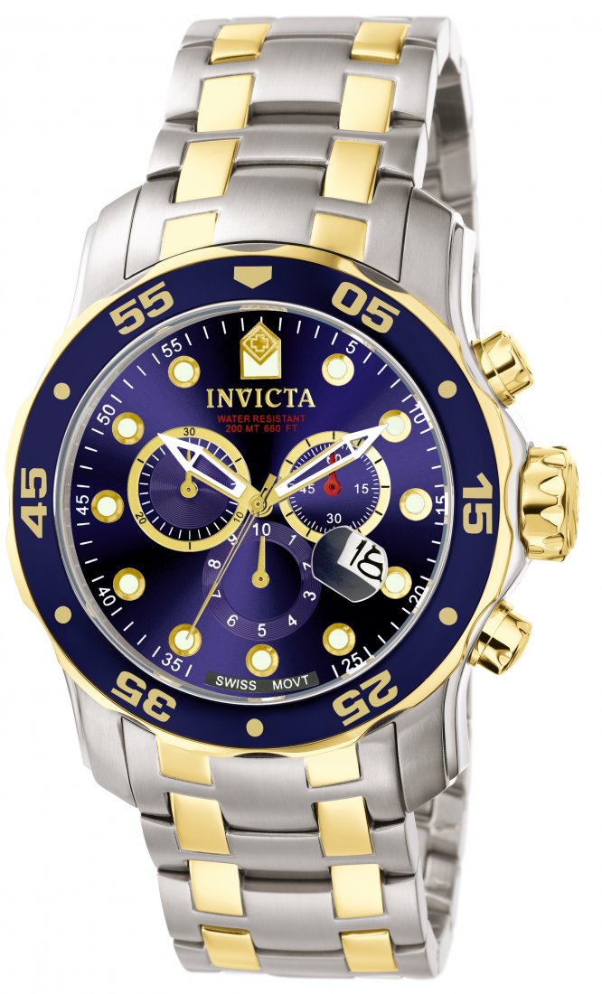 Invicta Men's 0077 Pro Diver Quartz Chronograph Blue Di: Plunge into any horizon using the steadfast guidance of the Invicta Pro Diver. Stylishly classic, internal workings are forged with variations of bold movements. Built with confident prowess, the fort
