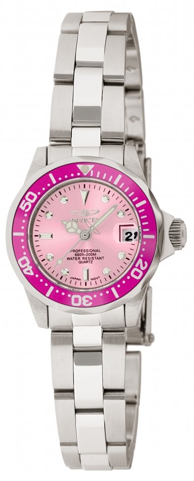 Invicta Women's 11437 Pro Diver Quartz 3 Hand Pink Dial: Plunge into any horizon using the steadfast guidance of the Invicta Pro Diver. Stylishly classic, internal workings are forged with variations of bold movements. Built with confident prowess, the fort