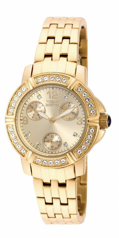 Invicta Women's 18964 Angel Quartz 3 Hand Gold Dial Wat: Patterns of ethereal energy connect time to a higher plane with the Invicta Angel Collection. Harmonizing a perfect balance between time and style, watches of graceful diversity comprise Angel. Design