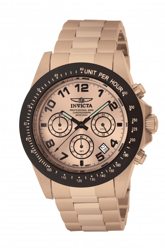 Invicta Men's 10705 Speedway Quartz Chronograph Rose Go: Conveying time with the utmost sophistication while keeping in mind the needs of the active sportsman, the Invicta Speedway collection will effortlessly transpose into any journey. Swiss Chronograph m