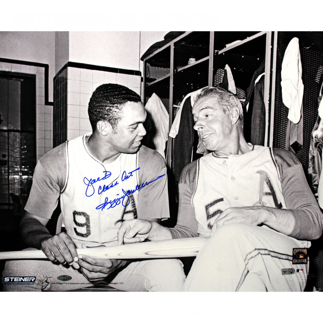 Reggie Jackson Signed Sitting With Joe DiMaggio 16x20 P: Reggie Jackson Signed Sitting With Joe DiMaggio 16x20 Photo w/ "Joe D, Class Act" insc (MLB Auth)