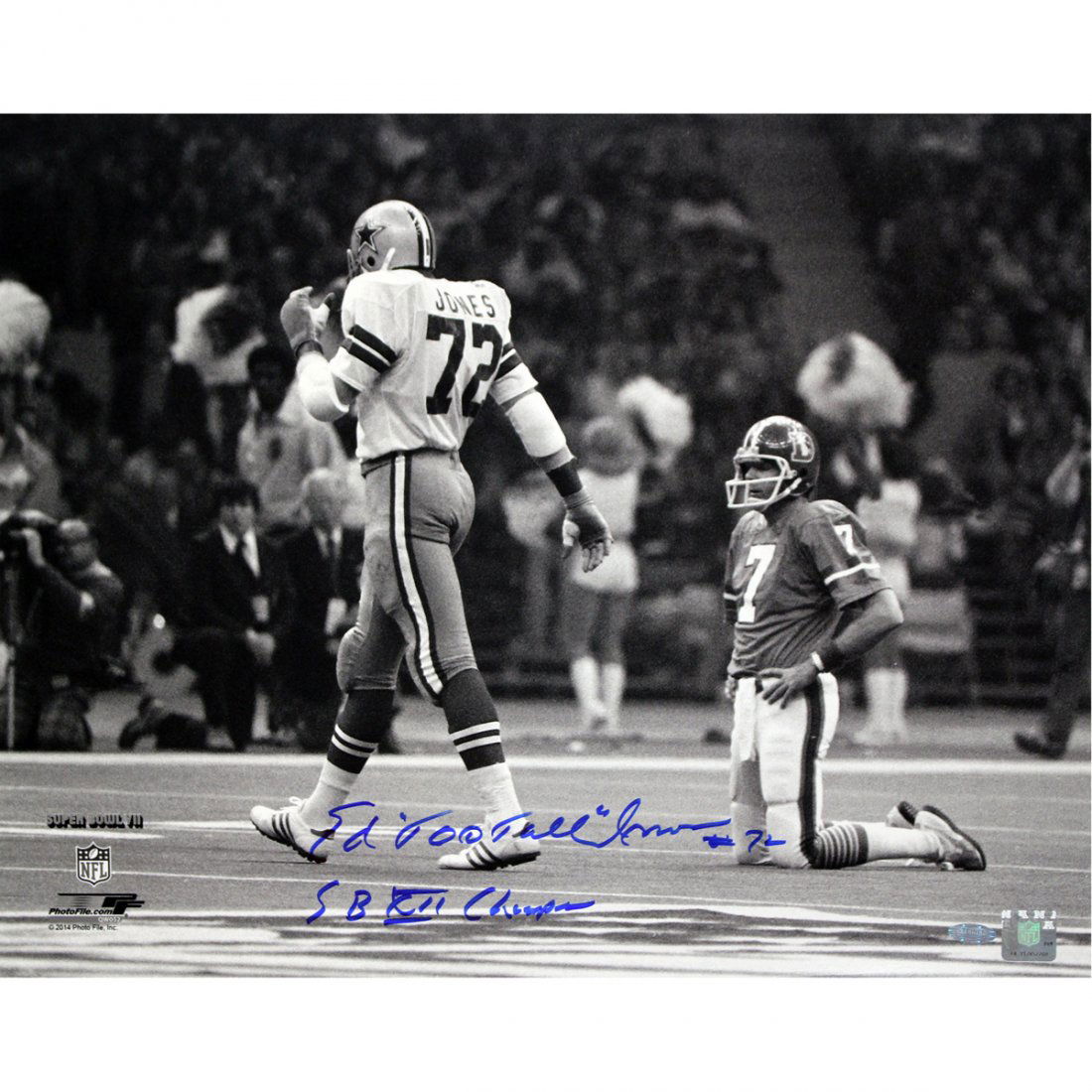 Ed "Too Tall" Jones Cowboys black and white 16x20 uns w: Ed "Too Tall" Jones Cowboys black and white 16x20 uns w/ "SB XII Champs" insc