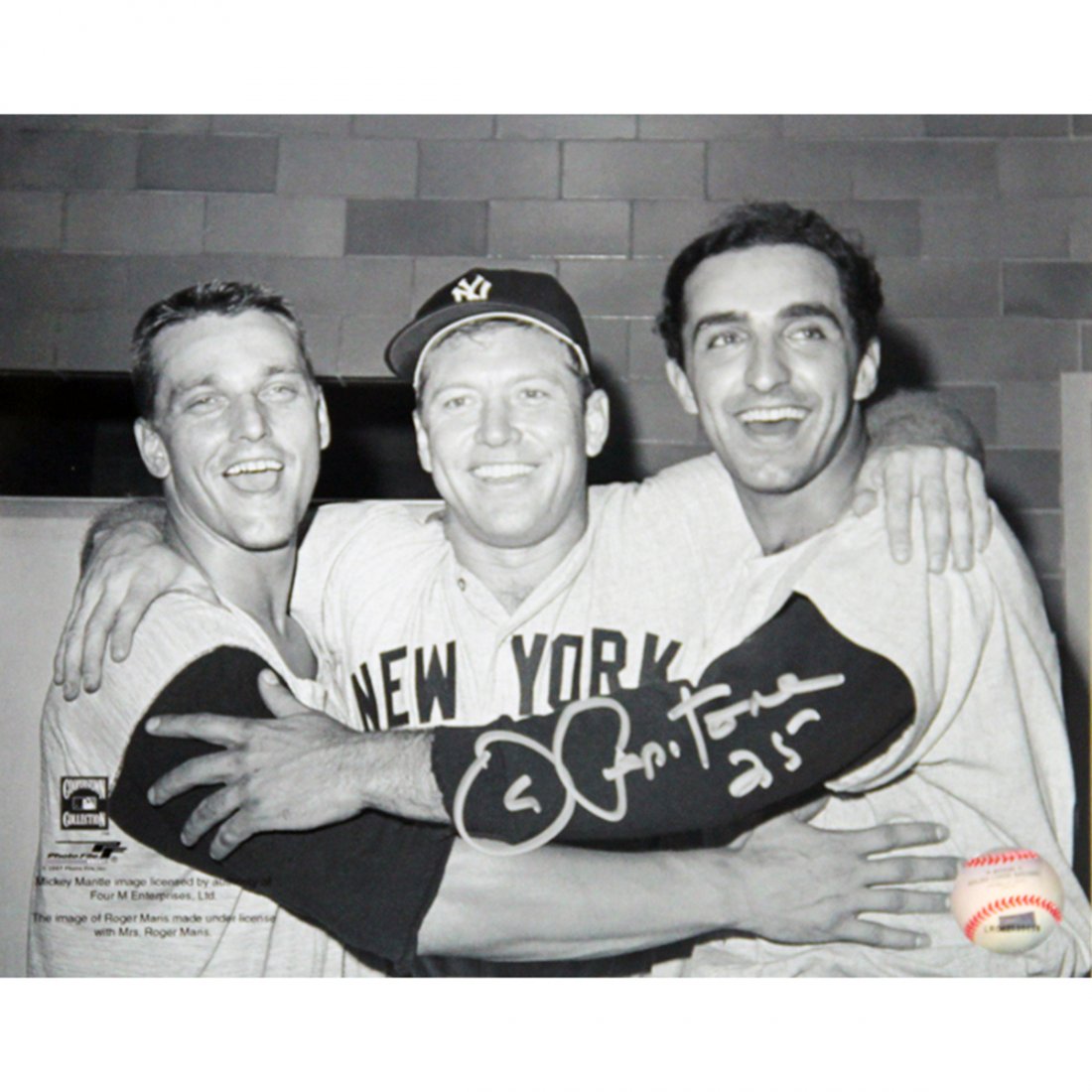 Joe Pepitone Hugging Mantle/Maris Horizontal B/W 8x10 P: Joe Pepitone Hugging Mantle/Maris Horizontal B/W 8x10 Photo (Signed in Silver)