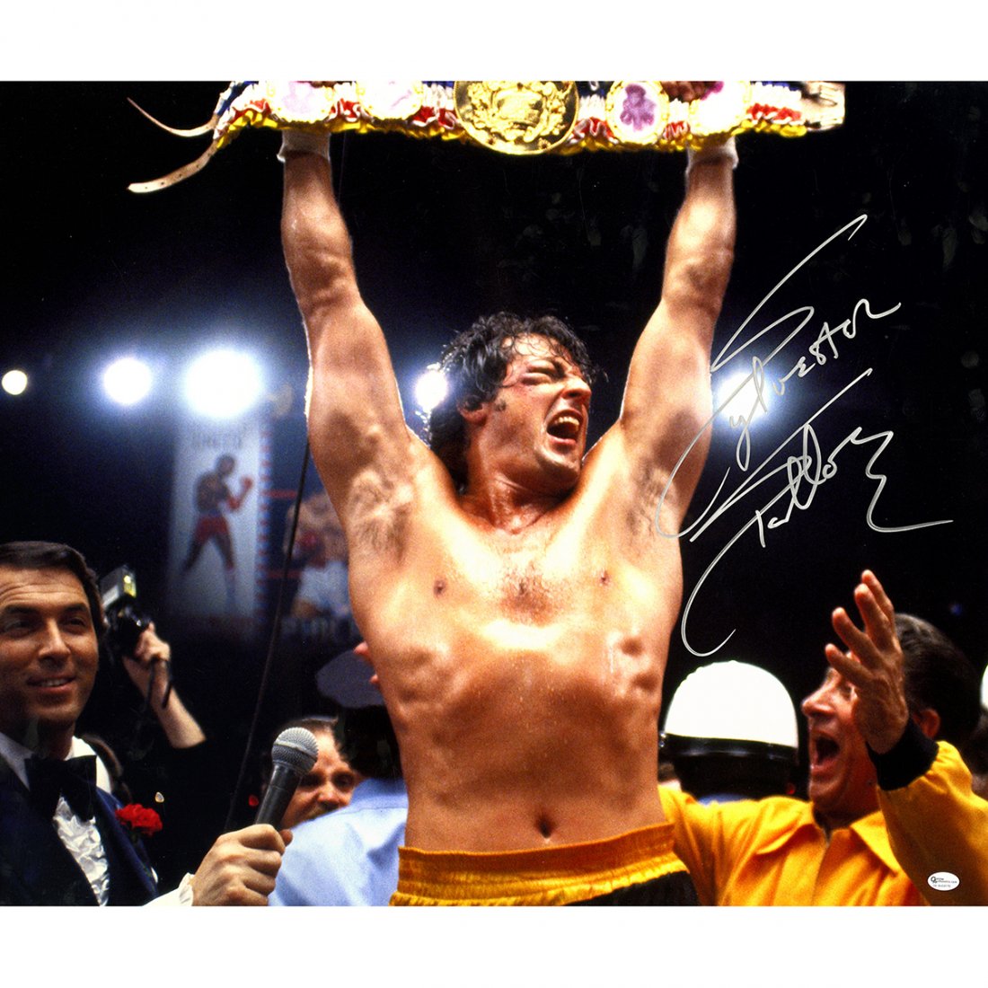 Sylvester Stallone Signed Title Celebration 20x24 Photo: Sylvester Stallone Signed Title Celebration 20x24 Photo (OA Auth)