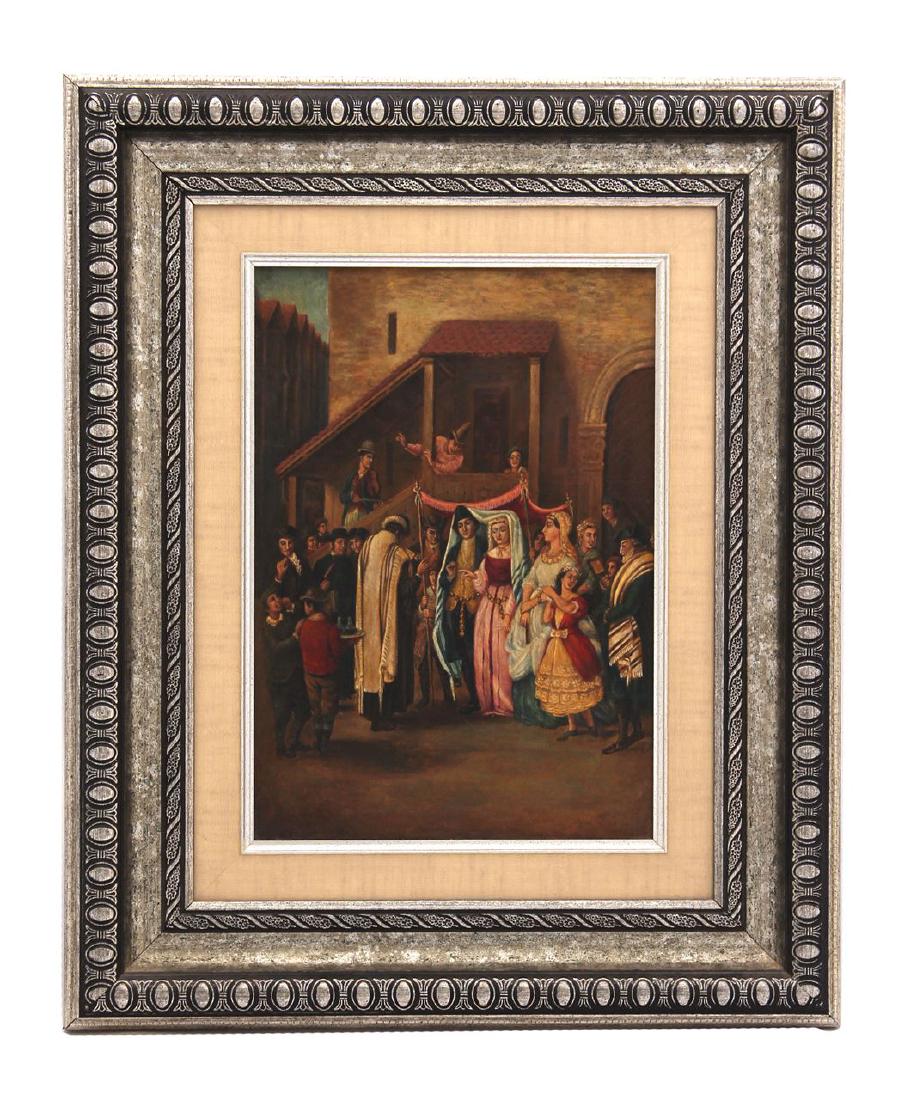 Oil on canvas, “The Wedding,” copy from Daniel Moritz: Jewish wedding, based upon the famous artwork by Daniel Moritz Oppenheim. Very good condition. Size: 24x35cm. New matching frame. Origin: Private collection.