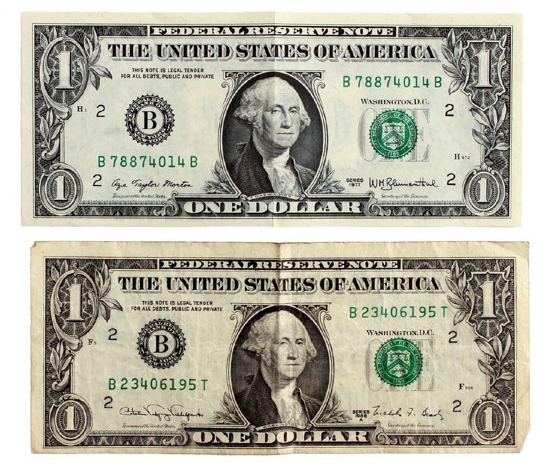 Lot of 2 dollar bills and 1 shekel bill given by the: Inside an official airmail envelope of the Rebbeâ€™s with the name of the receiver and certificate by her on the back. Signs of folding, generally good condition.