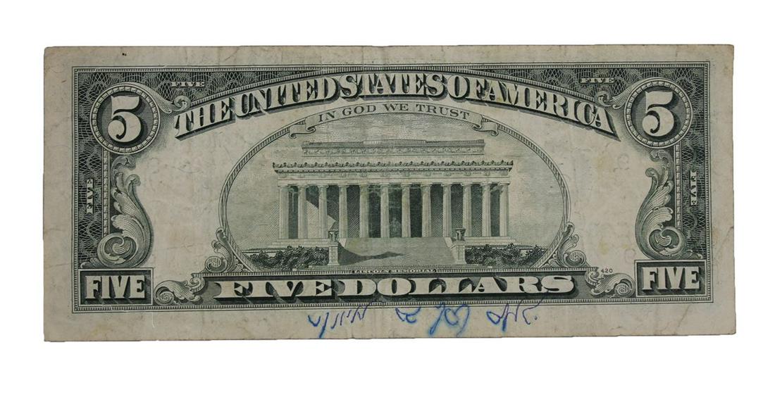 $5 bill given by the Rebbe from the giving out of a (1 of 2)