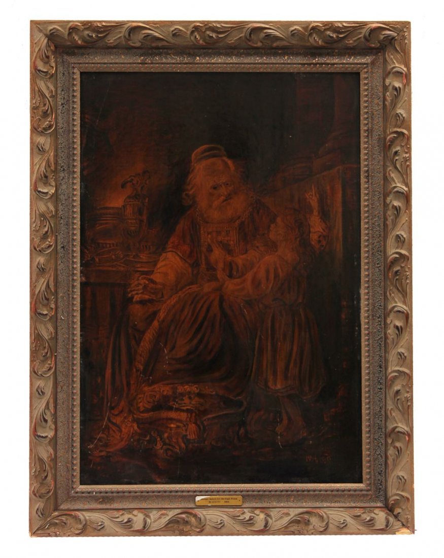 Oil painting on wood, Eli and Samuel.: Oil paining on wood, copy of the artist John Singleton Copley from 1780. “And he got up and went to Eli, and said here I am you have called me, and Eli understood, because Hashem called to the yout.