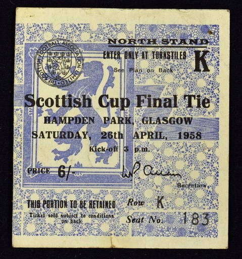 1958 Scottish Cup Final Ticket With Photocopy Photo...