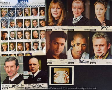 Autographs – Selection of The Bill Signed Photocards...: Autographs – Selection of The Bill Signed Photocards to include Jeff Stewart, Paul Usher, Russell Floyd, Karl Collins, Pal Aron, Natalie Roles, Bernie Nolan, Lisa Geoghan, plus a photograph from Col