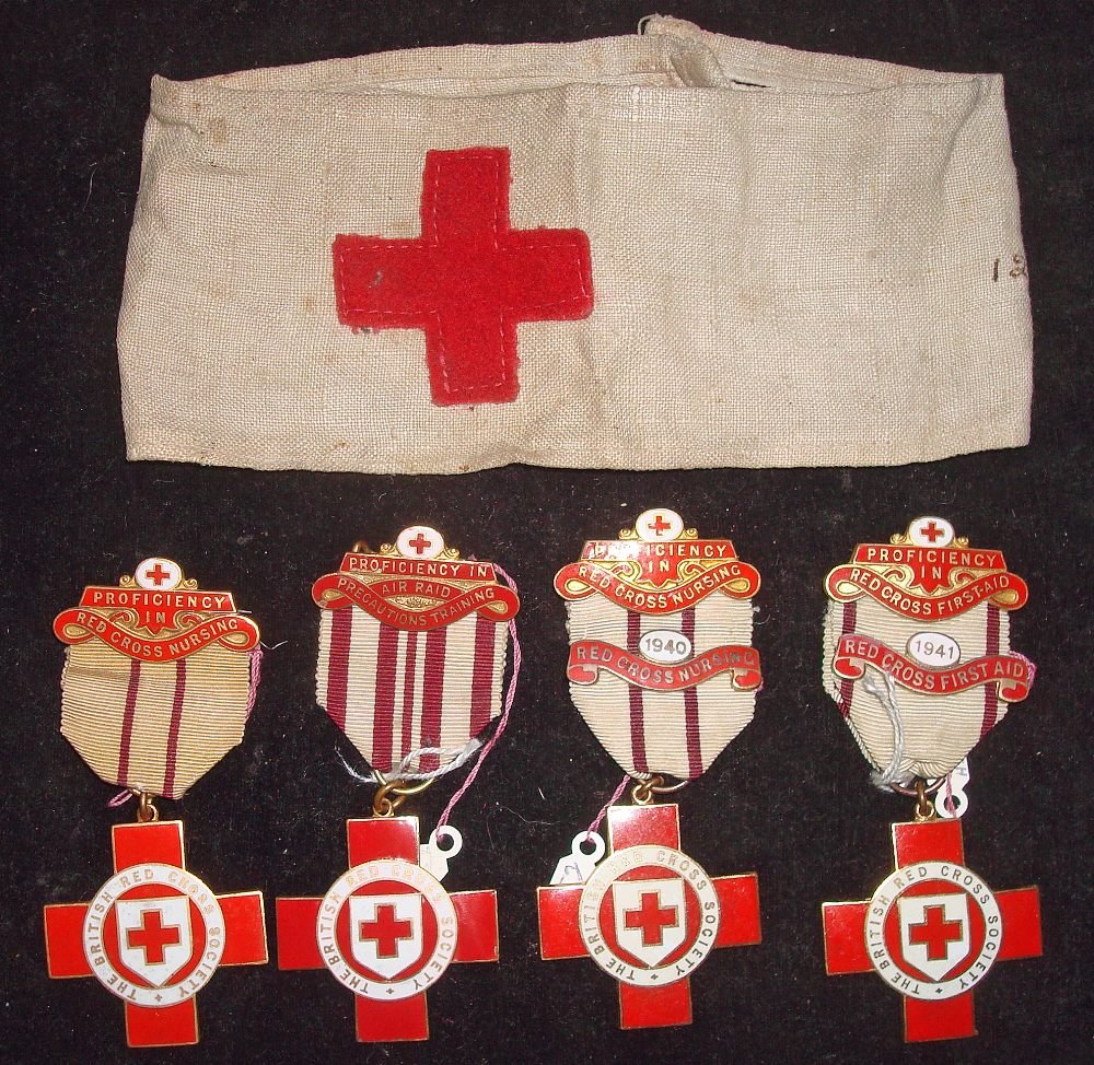 Red Cross Medals and Armband WWI red cross ar: Red Cross Medals and Armband WWI red cross armband together with Red Cross Nursing medal, Air raid precautions medal, red cross first aid medal (6)