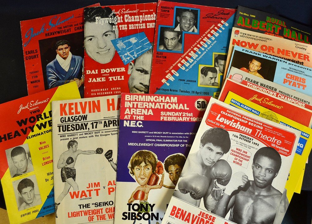 Collection of British Championship and Intern: Collection of British Championship and International Boxing Programmes from 1952 onwards - to include 1952 British Heavyweight Championship Jack Gardner vs John Williams, 1955 British Empire Flyweight