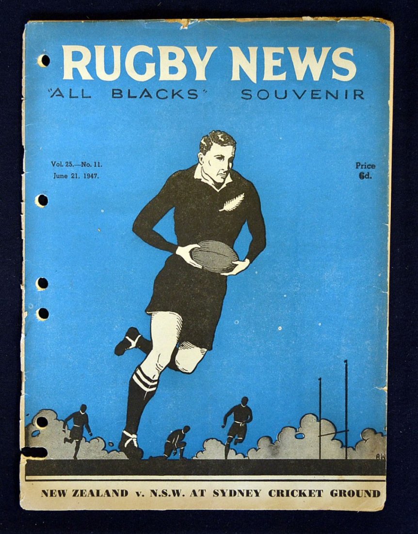 Rare 1947 New Zealand "All Blacks" v New South Wal: Rare 1947 New Zealand "All Blacks" v New South Wales rugby programme - played at the Sydney Cricket Ground June 21 - covers split, punch holes, some discolouration to the edges of the pages and some p