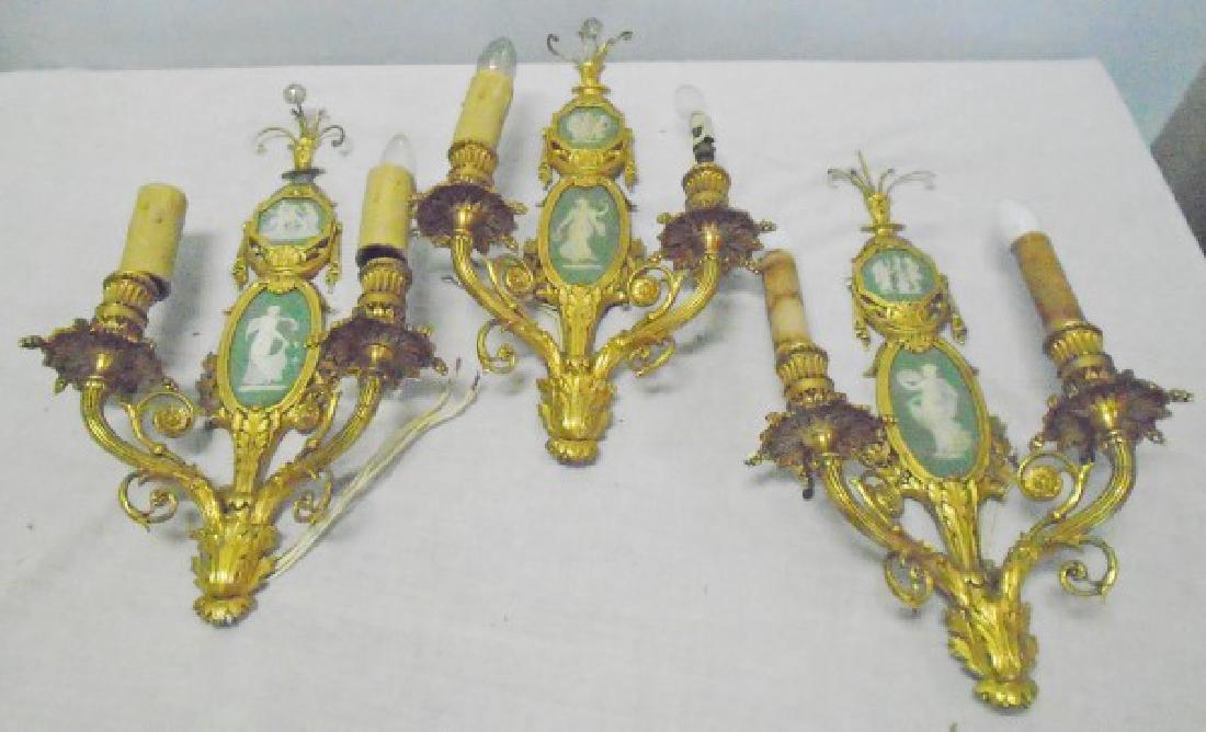 3 two arm sconces, wedgwood plaques (1 of 4)