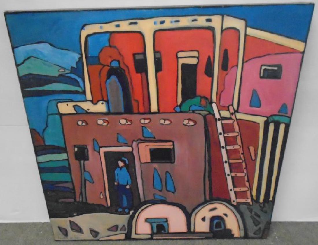 Large Oil on Canvas: Large Oil on Canvas "Pueblo in Taos", sgnd Nancy Lynn