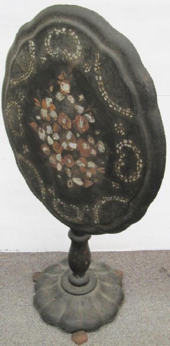 English M.O.P. and Lacquered Tilt Top Table: English M.O.P. and Lacquered Tilt Top Table