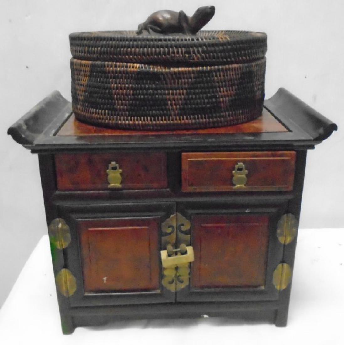 2 Pc lot, Basket & Oriental Dresser Box: 2 Pc lot, Basket & Oriental Dresser Box