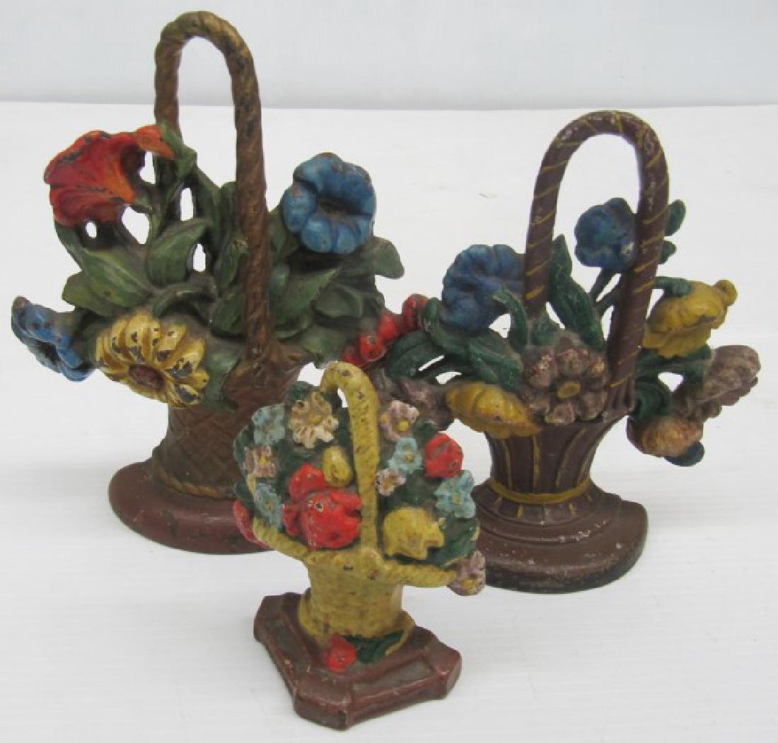 3 Cast Iron "Baskets of Flowers" Doorstops: 3 Cast Iron "Baskets of Flowers" Doorstops