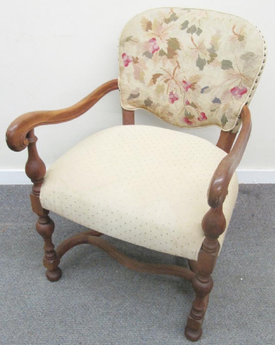 Upholstered armchair, Needlepoint Back: Upholstered armchair, Needlepoint Back