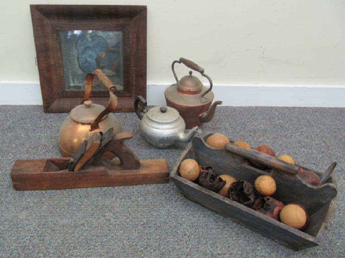 Early Carrying Tray in Paint, Early Block Plane Sm Ogee: Early Carrying Tray in Paint, Early Block Plane Sm Ogee Mirror & Several Pieces Copper