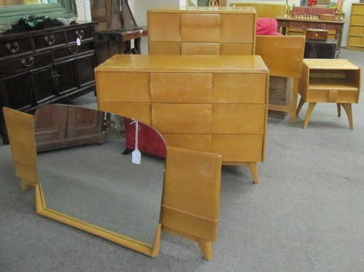 4 Pc Heywood Wakefield Bedroom Set Dresser Bed Tall
