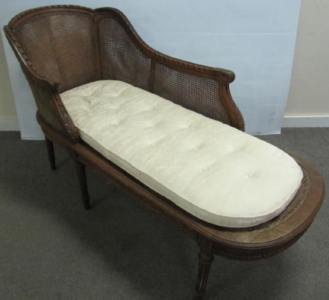 French Walnut Caned Chaise- AS IS: French Walnut Caned Chaise- AS IS