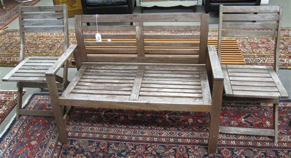 Teak Garden Bench & 2 Folding Slat Seat Chairs: Teak Garden Bench & 2 Folding Slat Seat Chairs