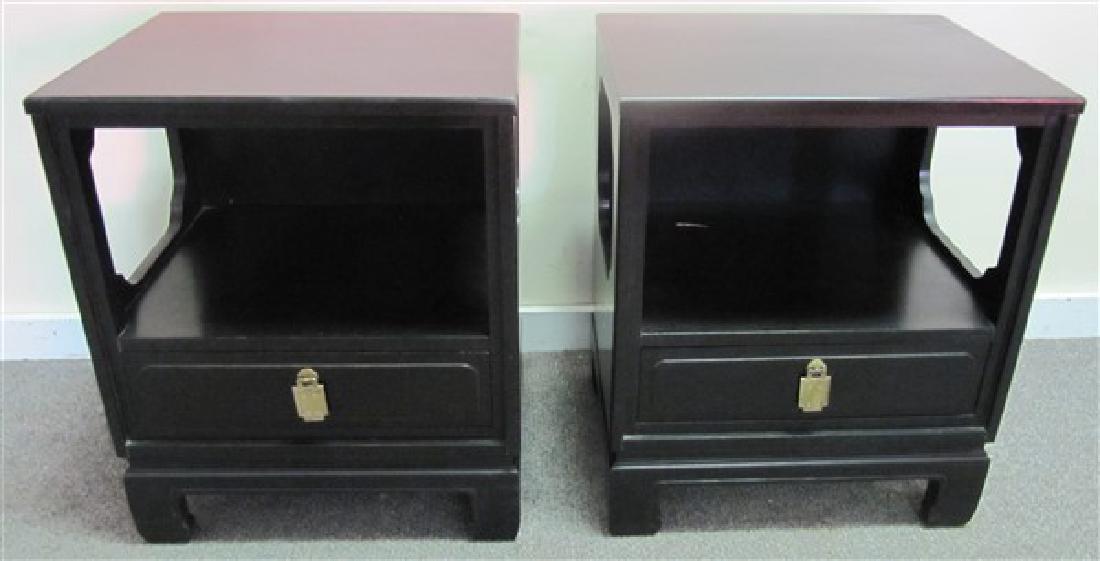 Pair of Black Lacquered Nightstands: Pair of Black Lacquered Nightstands