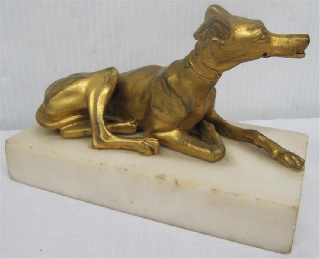 Reclining Gilt Bronze Dog on Marble Base 6.5": Reclining Gilt Bronze Dog on Marble Base 6.5"