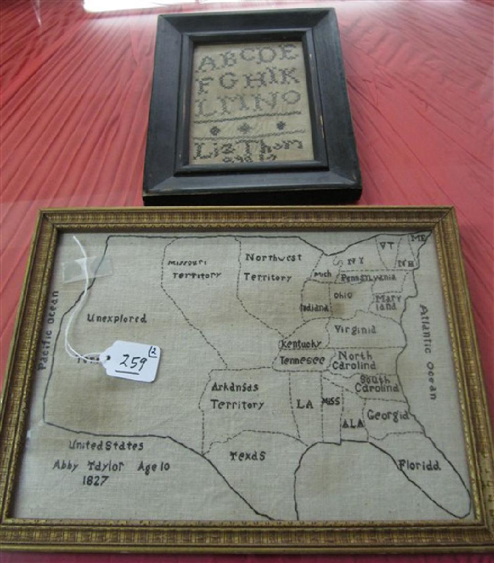 Sampler and framed Stitched map: Sampler and framed Stitched map