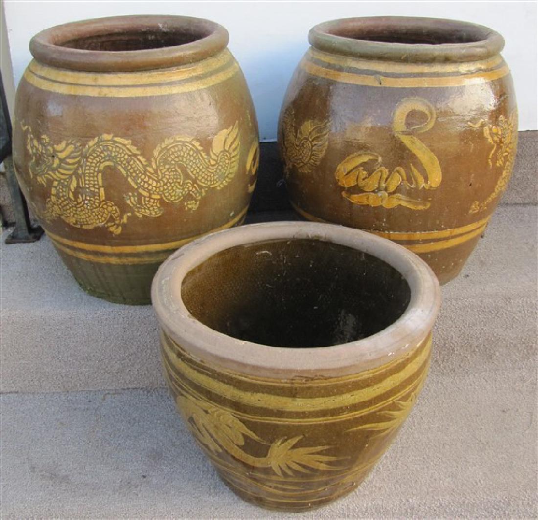 3 Large Paint Decorated Garden Pots 1 With a line (1 of 1)