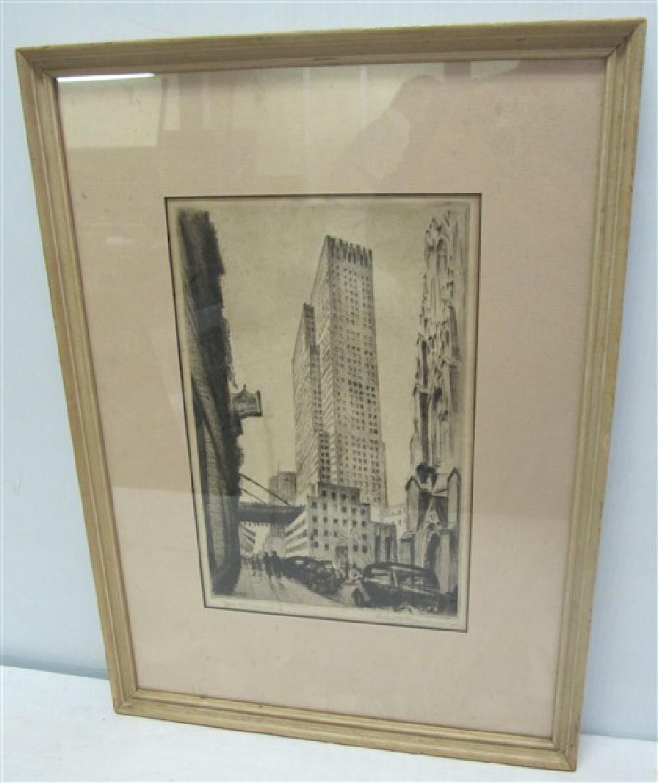 Framed N.Y.C. Etching 15 x 20 (1 of 3)