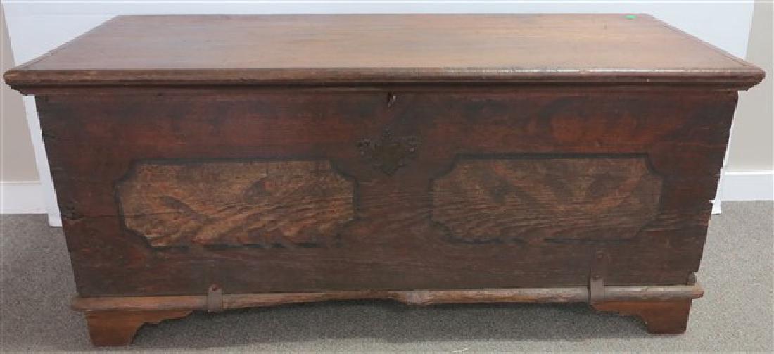 Blanket Box with Painted Panels and Iron Accents: Blanket Box with Painted Panels and Iron Accents