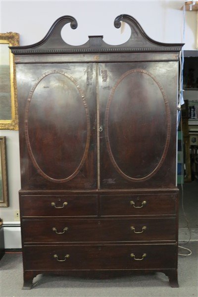 2 Part Inlaid Mahogany Linen Press: 2 Part Inlaid Mahogany Linen Press
