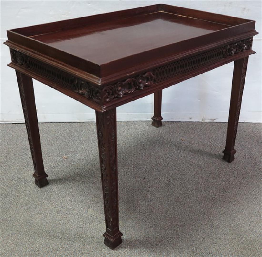 Pair of Tray Top Carved Mahogany Stands: Pair of Tray Top Carved Mahogany Stands