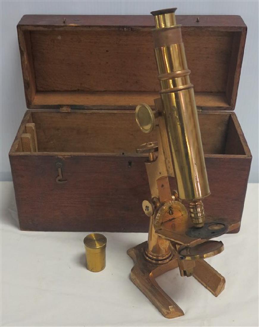 Brass Microscope w/fitted Case: Brass Microscope w/fitted Case