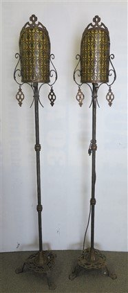 Pair of 66" iron floor Torchieres Oscar Bach: Pair of 66" iron floor Torchieres Oscar Bach